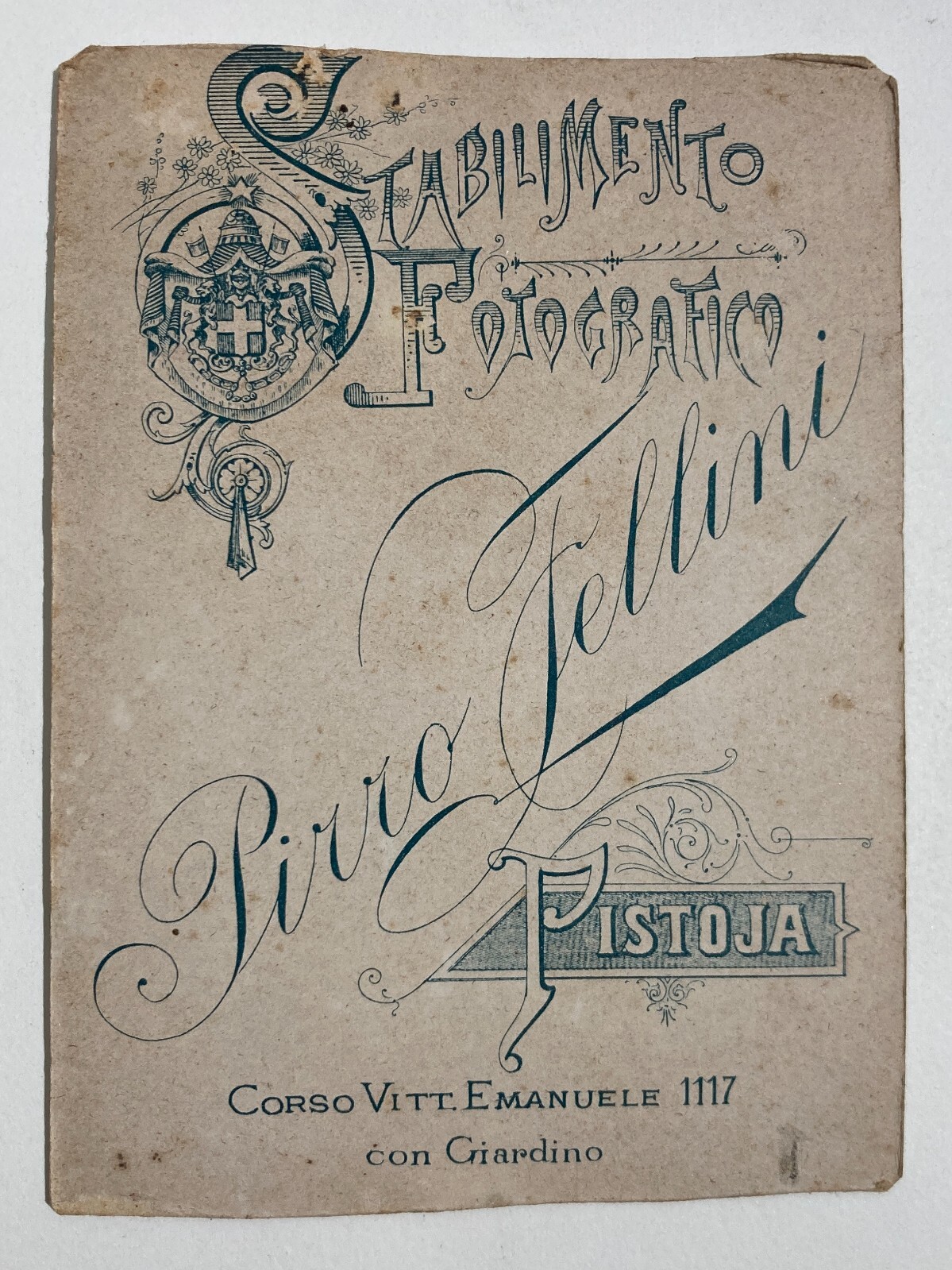 Toscana, Pistoia. Antica Fotografia Originale Di Pirro Fellini Con Araldica Savoia. Ritratto d'Uomo, 1897