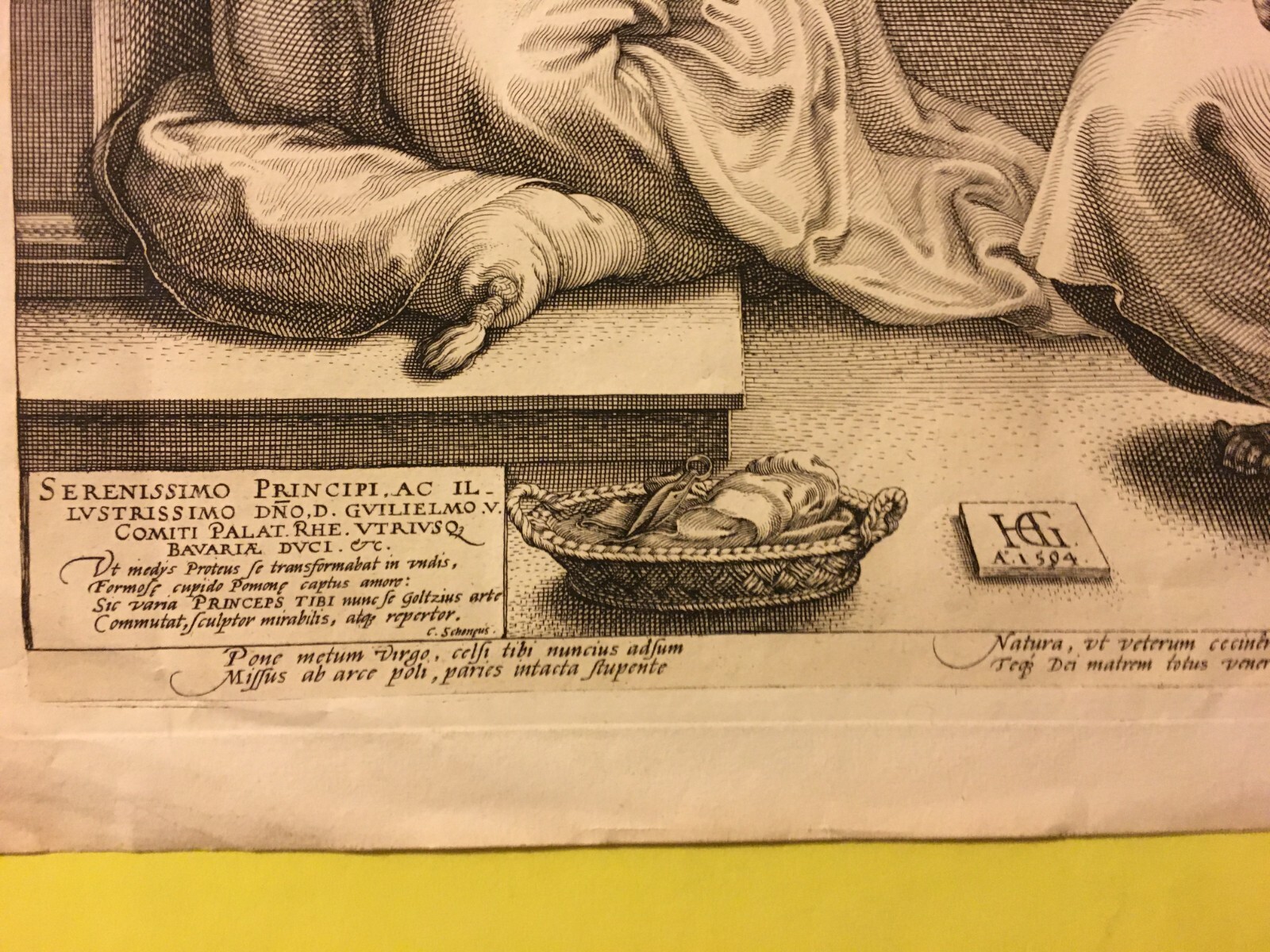 Antica Stampa Popolare Devozionale: Annunciazione. Grande Incisione Da Hendrick Goltzius