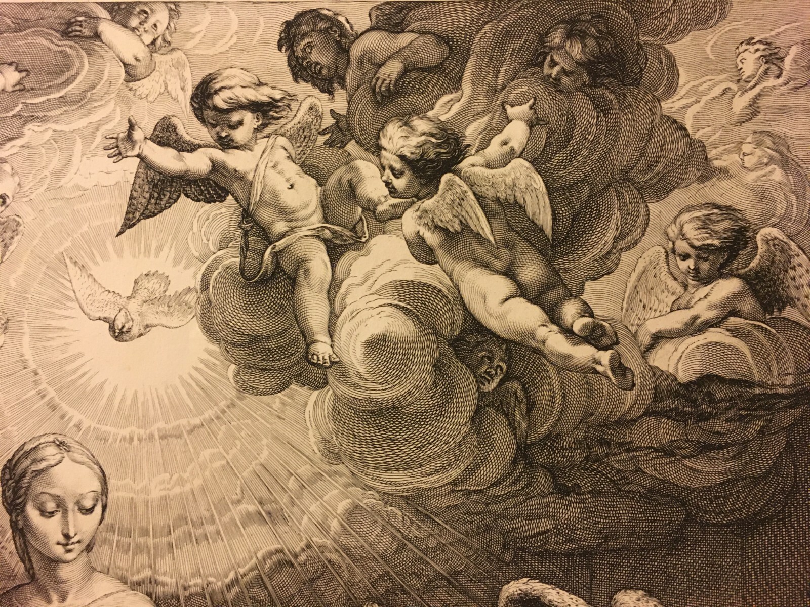 Antica Stampa Popolare Devozionale: Annunciazione. Grande Incisione Da Hendrick Goltzius