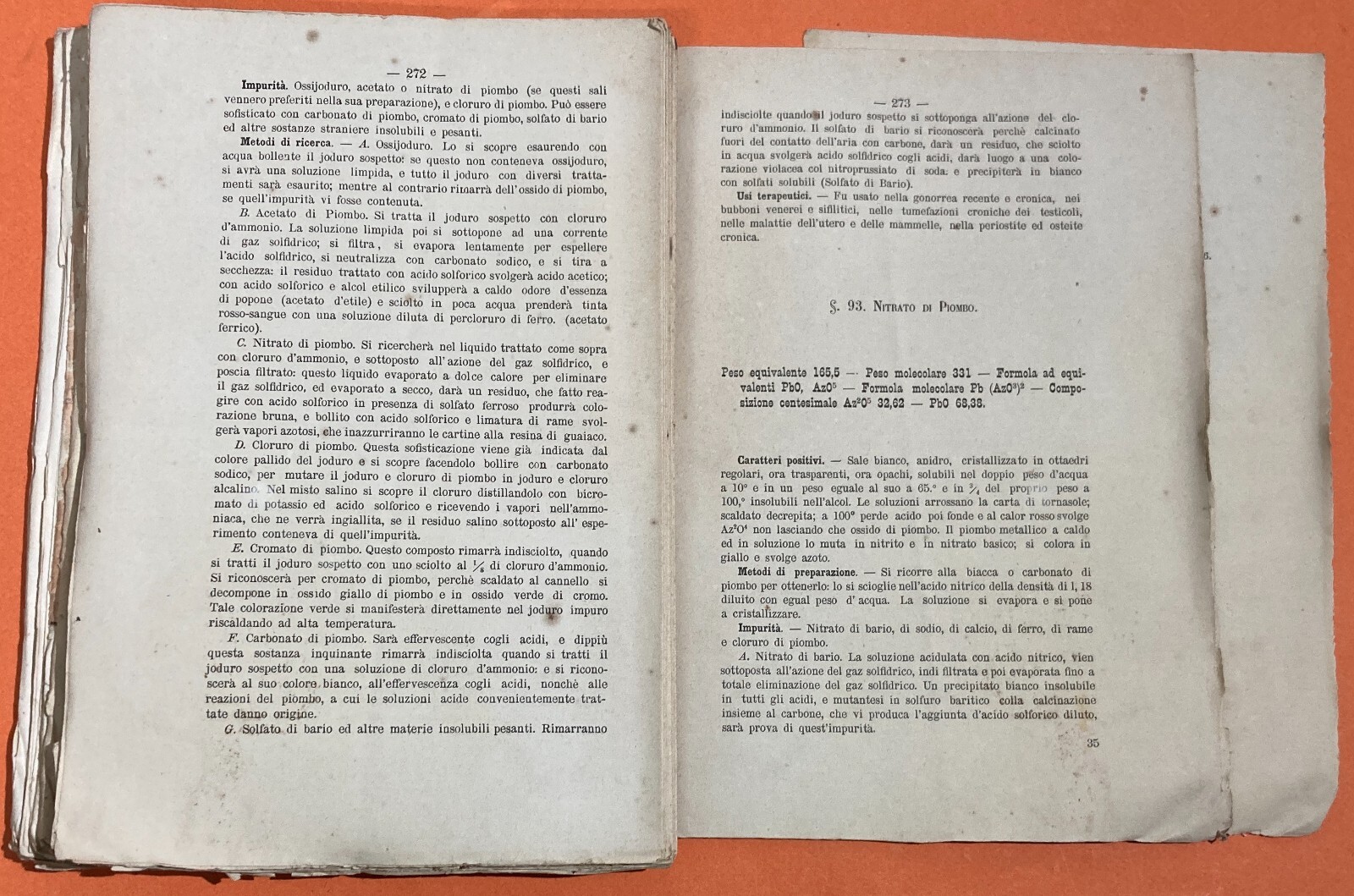 Chimica Farmaceutica, Sofisticazioni E Metalloidi. Antica Edizione, D. Vitali, Piacenza