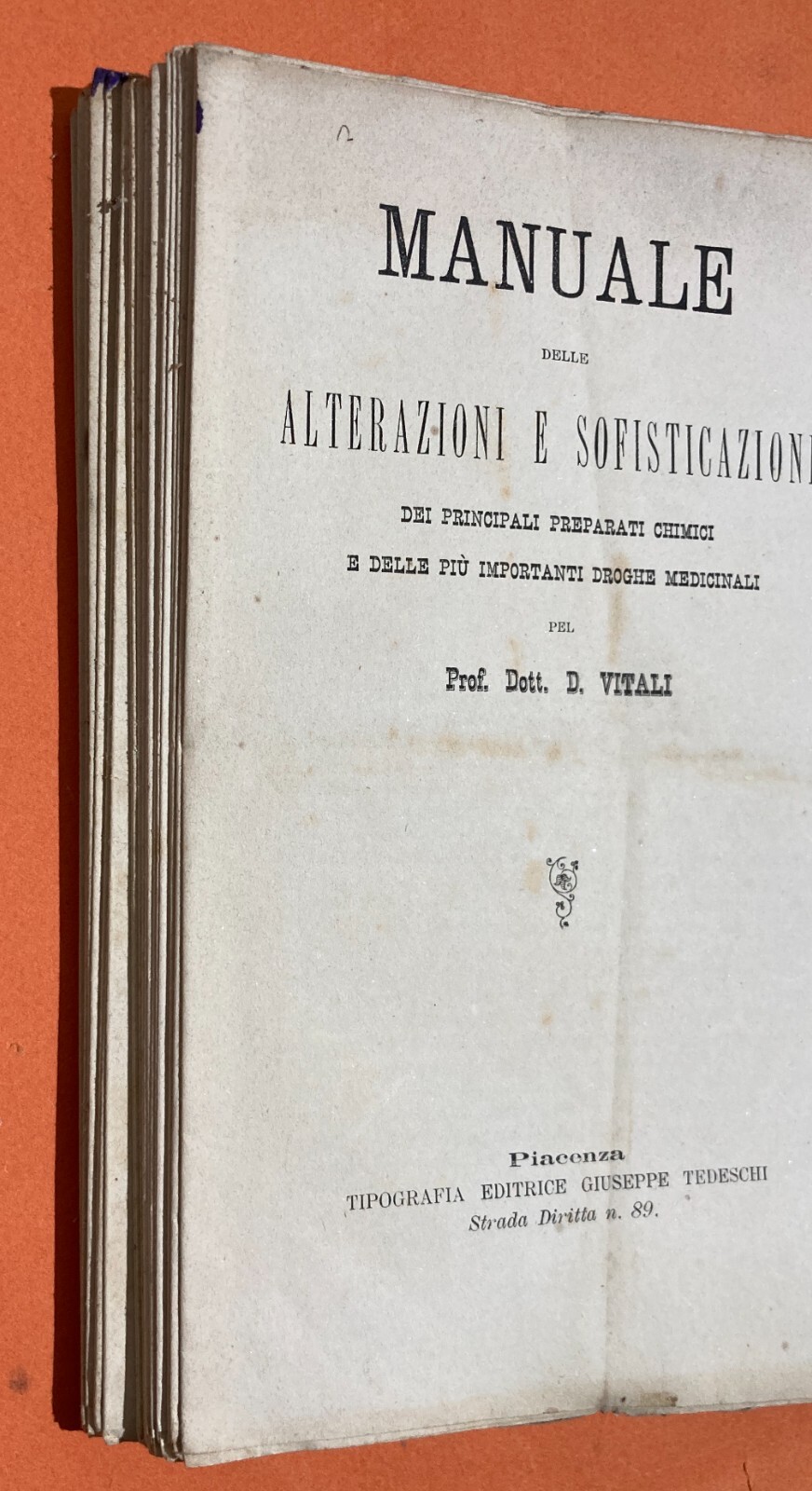 Chimica Farmaceutica, Sofisticazioni E Metalloidi. Antica Edizione, D. Vitali, Piacenza