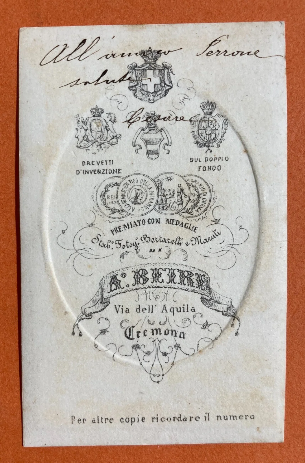 Militaria, Antique Portrait, Original Photograph, Photographer Betri, Cremona, Heraldry
