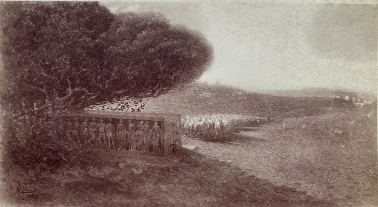 Scena Bucolica Con Antiche Rovine E Mandria Di Pecore, Fotografia Originale (1899)