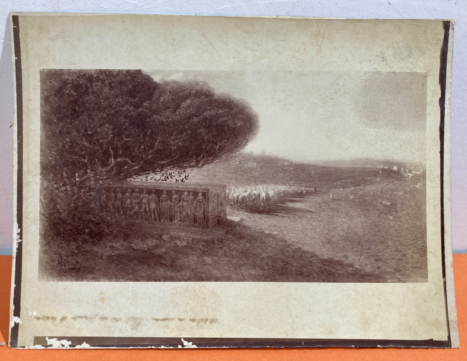 Scena Bucolica Con Antiche Rovine E Mandria Di Pecore, Fotografia Originale (1899)