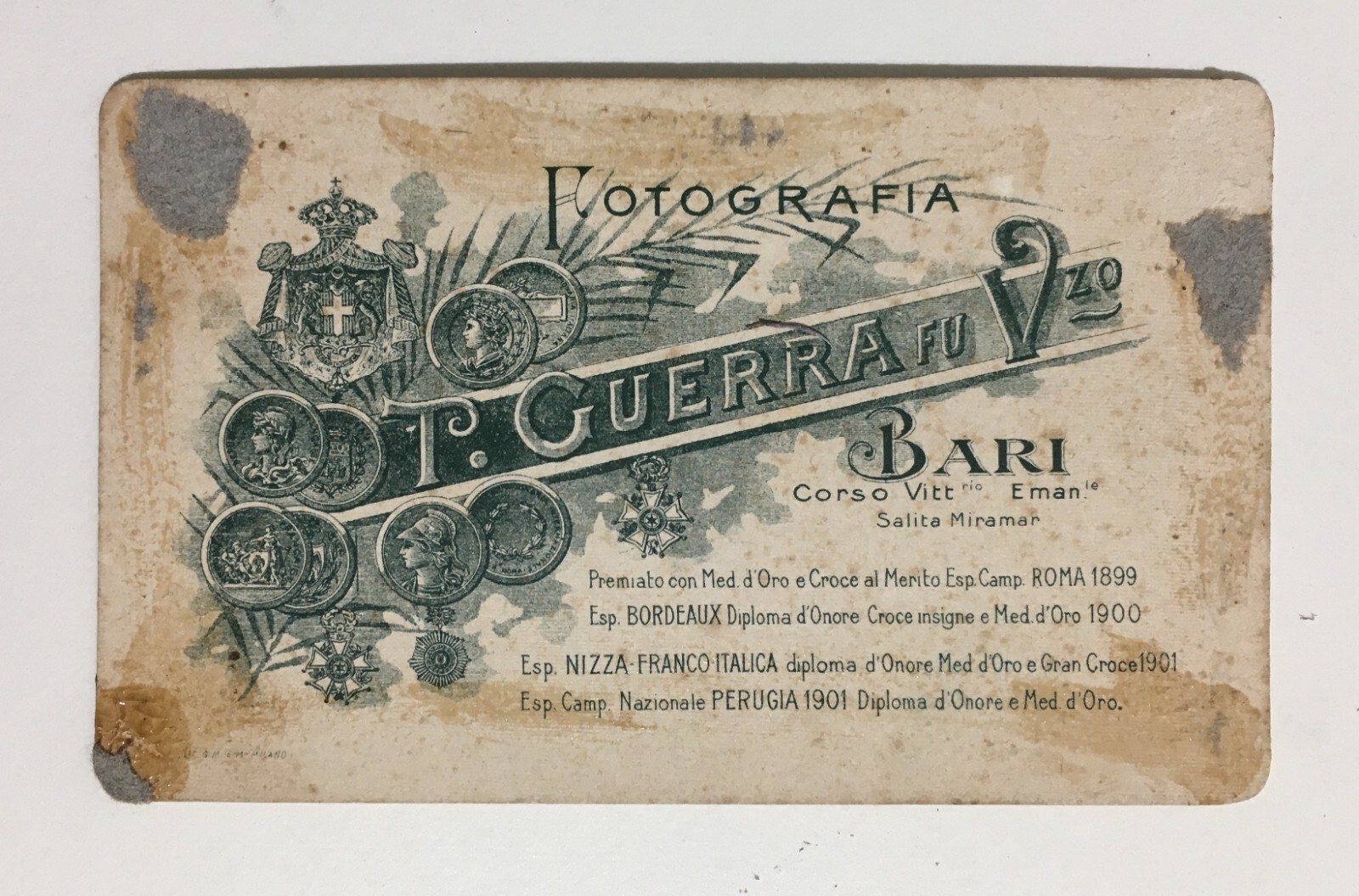 Puglia, Bari   Antica Fotografia   Fotografo Guerra   Rarità d'Epoca   Araldica