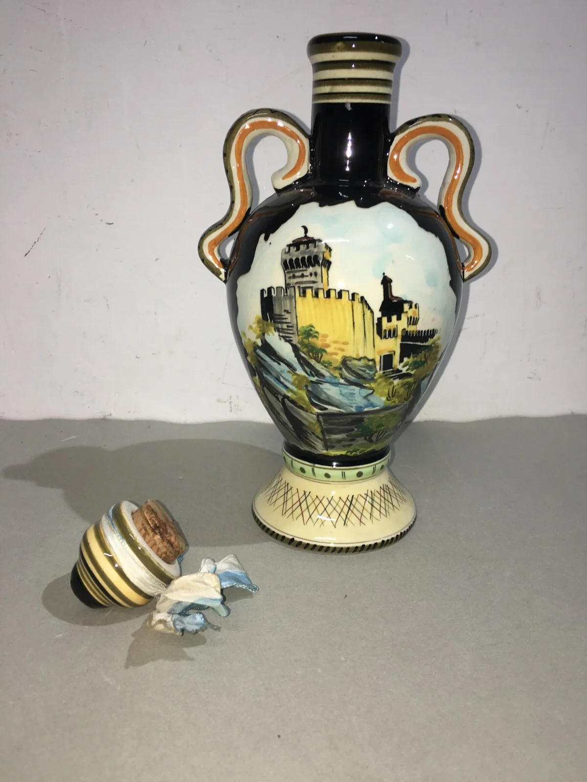 Decorated Bottle in Marmaca Ceramic, San Marino