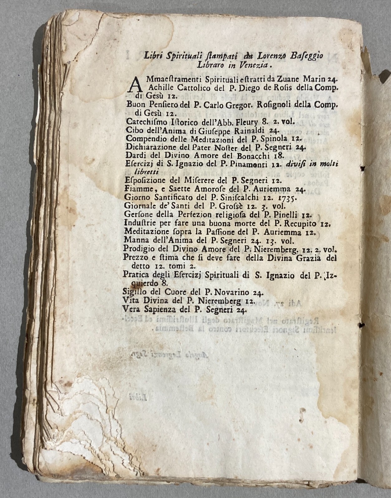 Esercizi Spirituali Di S. Ignazio Di Lojola, Venezia, G. Radici, 1737