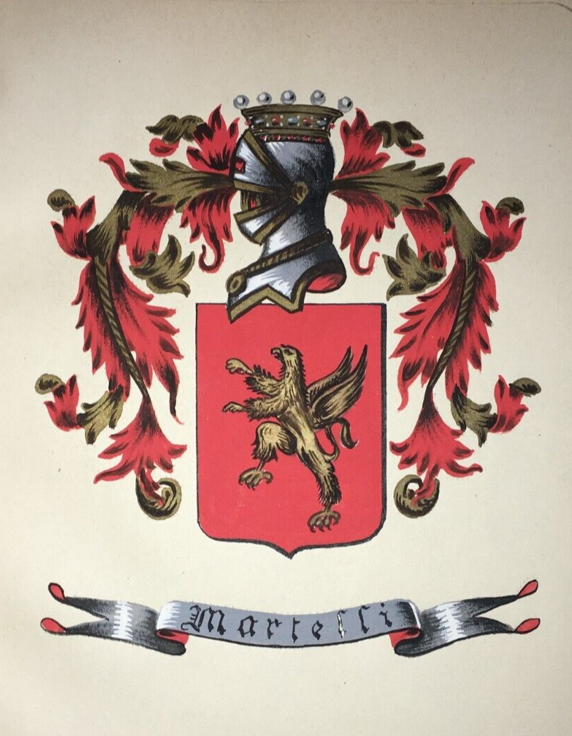 Araldica: Genealogia Della Famiglia Martelli Con Stemma Dipinto