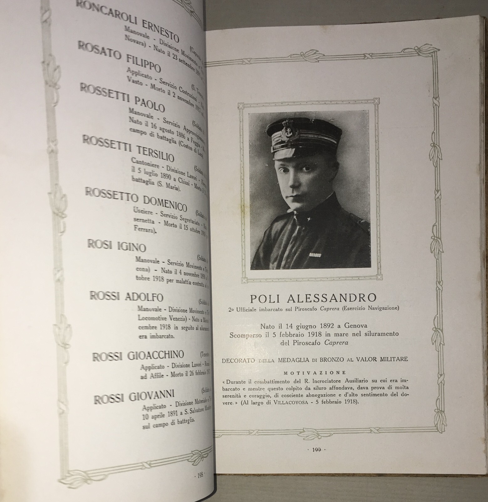 Albo d'Onore Dei Ferrovieri Dello Stato Caduti Per La Patria (1915 1918)