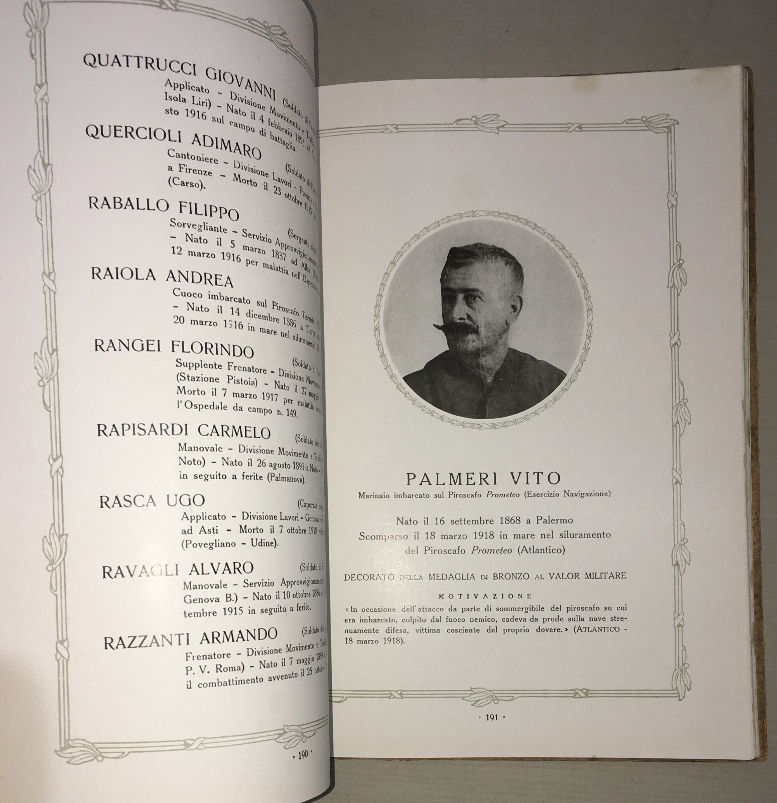 Albo d'Onore Dei Ferrovieri Dello Stato Caduti Per La Patria (1915 1918)