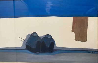 Cabras: Figure Sedute, Dipinto A Olio Su Tela, 1977