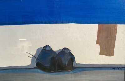 Cabras: Figure Sedute, Dipinto A Olio Su Tela, 1977