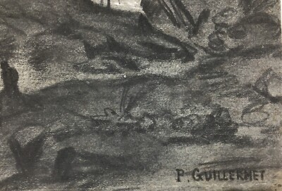 Veduta Paesaggistica Notturna Con Figure E Impiccagioni, Artista Simbolista P. Guillermet