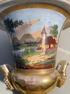 Antico Pregevole Soprammobile: Vaso Con Artistici Dipinti, Neoclassico Dorato, '800