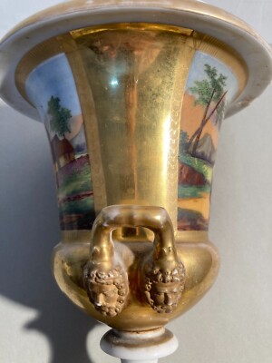 Antico Pregevole Soprammobile: Vaso Con Artistici Dipinti, Neoclassico Dorato, '800