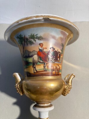Antico Pregevole Soprammobile: Vaso Con Artistici Dipinti, Neoclassico Dorato, '800