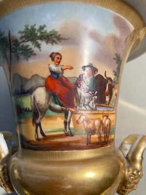 Antico Pregevole Soprammobile: Vaso Con Artistici Dipinti, Neoclassico Dorato, '800