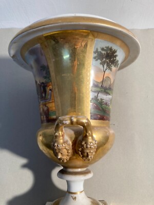 Antico Pregevole Soprammobile: Vaso Con Artistici Dipinti, Neoclassico Dorato, '800