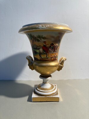 Antico Pregevole Soprammobile: Vaso Con Artistici Dipinti, Neoclassico Dorato, '800
