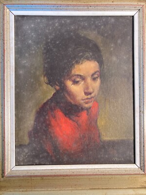 Arte Del '900 Puglia Bari Artista Nosek Ritratto Di Giovinetta Olio Su Tela '900