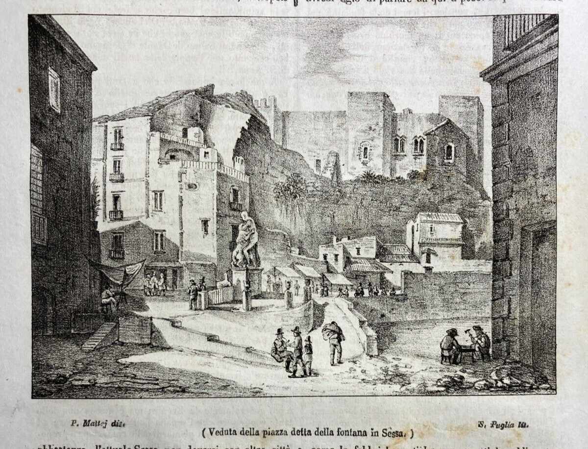 Sessa Aurunca: Antica Veduta Litografica Di Piazza Della Fontana