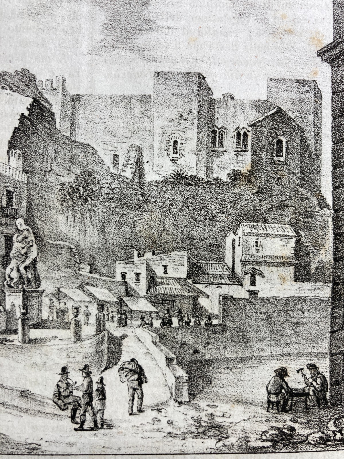 Sessa Aurunca: Antica Veduta Litografica Di Piazza Della Fontana