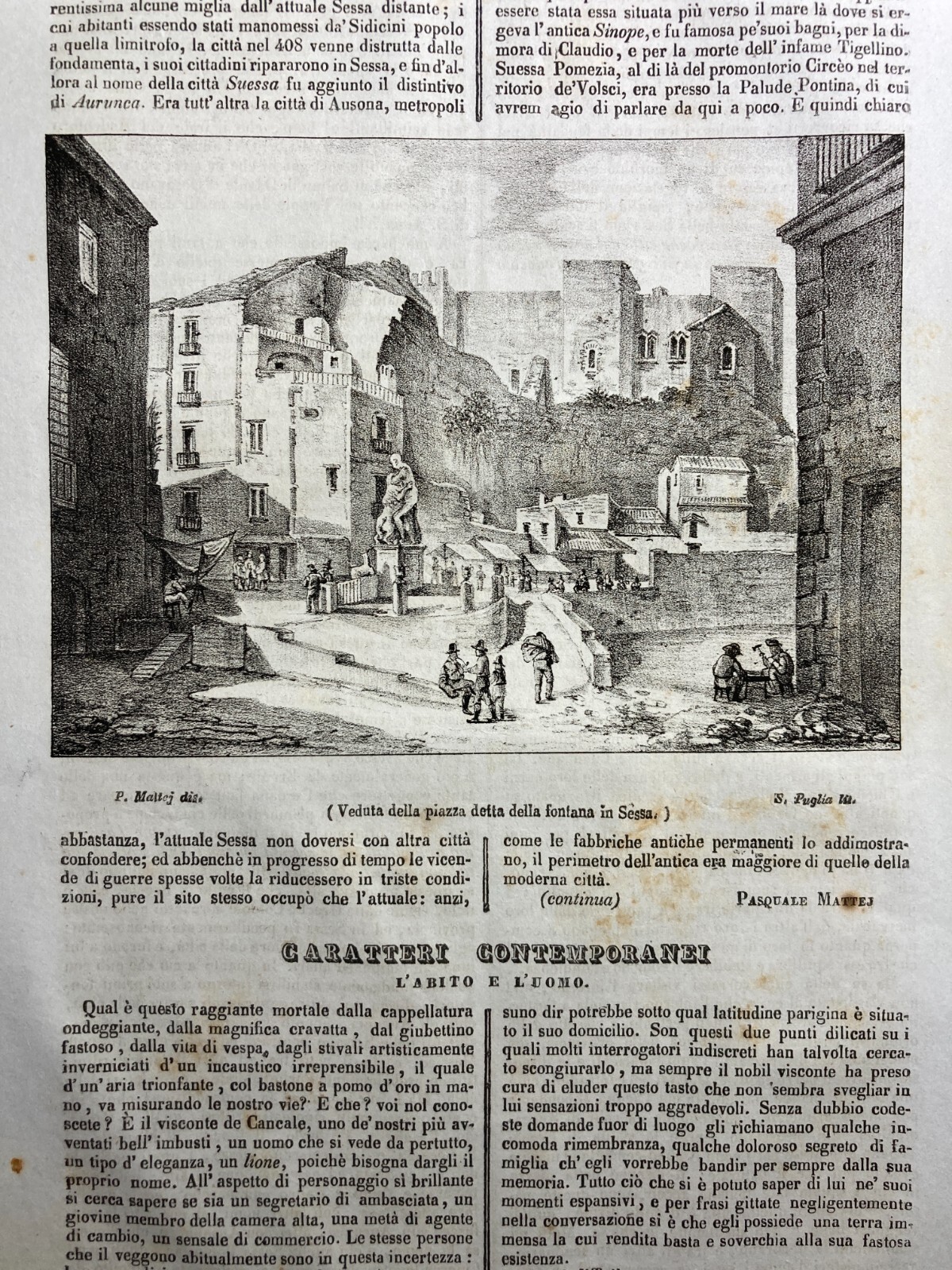 Sessa Aurunca: Antica Veduta Litografica Di Piazza Della Fontana
