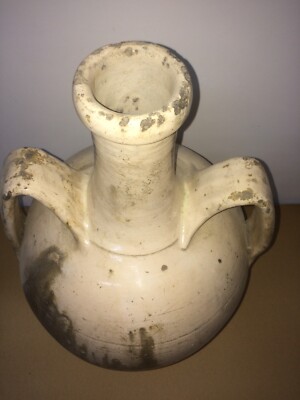 Ceramica Popolare Tradizionale: Anfora Smaltata Bianca Da Collezione Decorativa