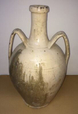 Ceramica Popolare Tradizionale: Anfora Smaltata Bianca Da Collezione Decorativa