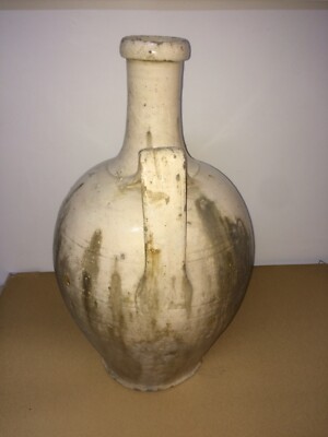 Ceramica Popolare Tradizionale: Anfora Smaltata Bianca Da Collezione Decorativa