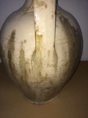 Ceramica Popolare Tradizionale: Anfora Smaltata Bianca Da Collezione Decorativa