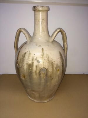 Ceramica Popolare Tradizionale: Anfora Smaltata Bianca Da Collezione Decorativa
