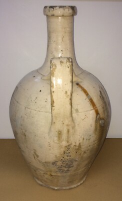 Ceramica Popolare Tradizionale: Anfora Smaltata Bianca Da Collezione Decorativa