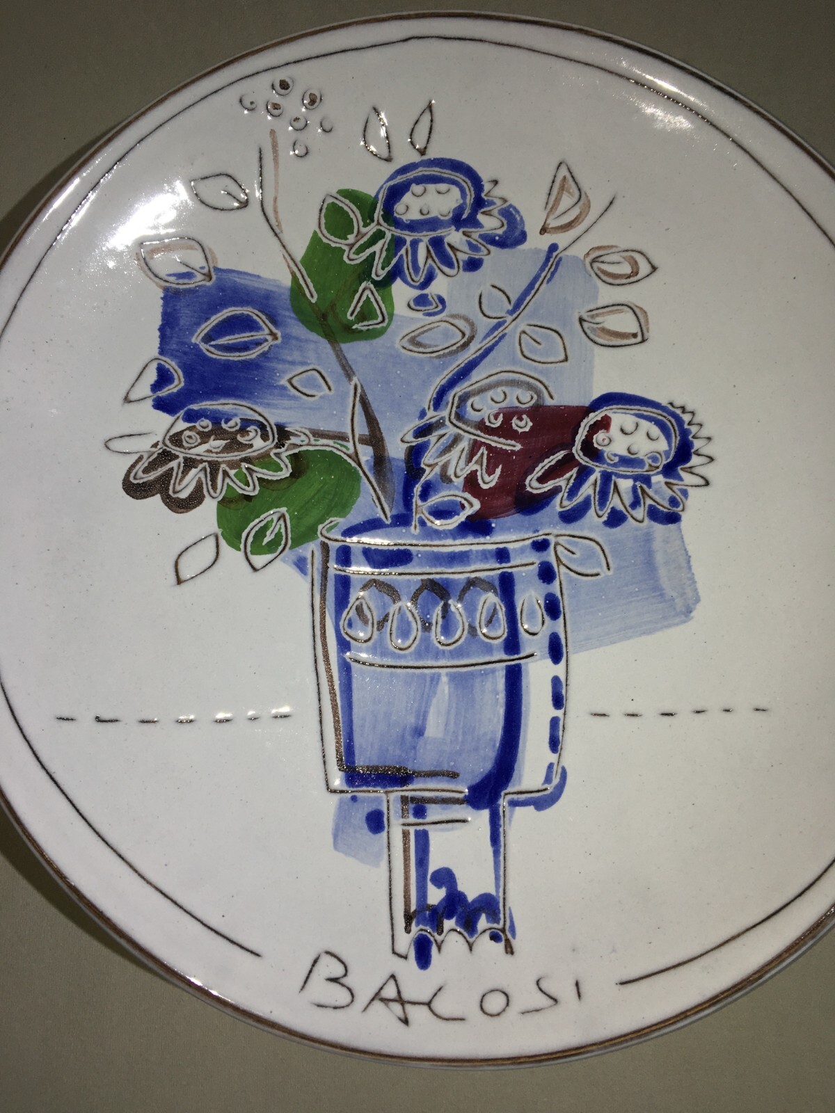 Piatto In Ceramica Artistica Decorato A Fiori Di Manlio Bacosi, Antica Deruta