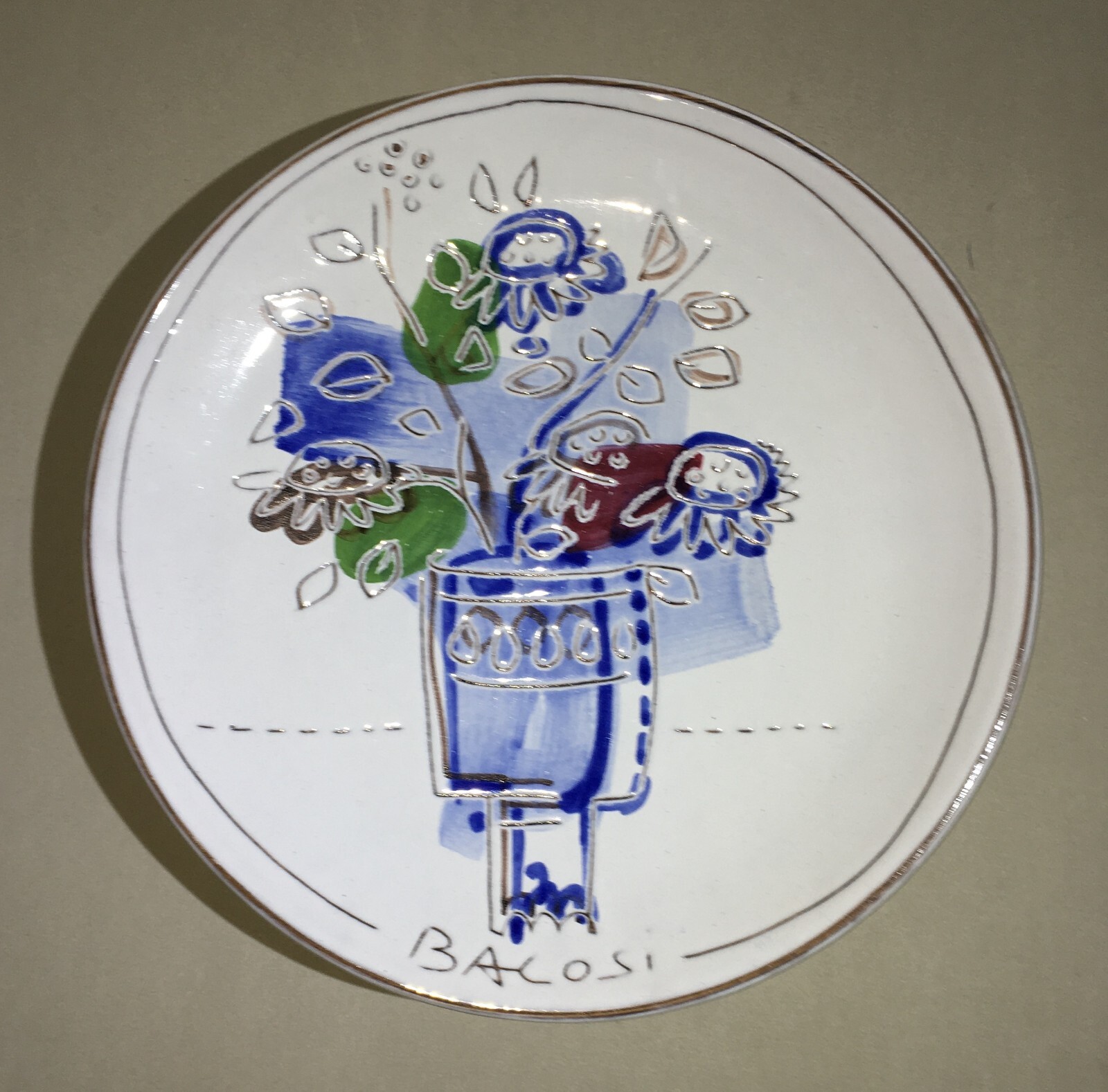 Piatto In Ceramica Artistica Decorato A Fiori Di Manlio Bacosi, Antica Deruta