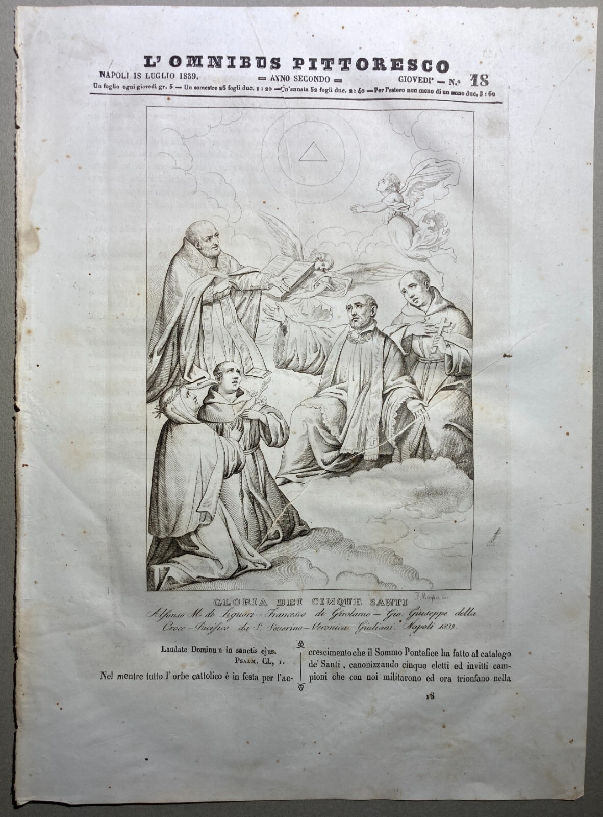S. Alfonso Maria De' Liguori E Altri Quattro Santi   Incisione (1839)