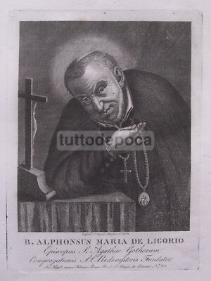 Stampa Popolare Devozionale Di Sant'Alfonso Maria De' Liguori, Napoli, Metà XIX Secolo