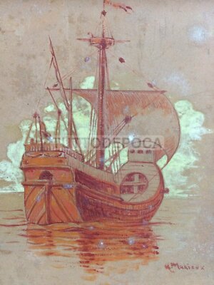 Marineria, Mare, Antico Veliero. Dipinto Su Ceramica, Opera d'Arte Firmata Marieux
