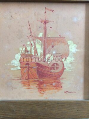 Marineria, Mare, Antico Veliero. Dipinto Su Ceramica, Opera d'Arte Firmata Marieux
