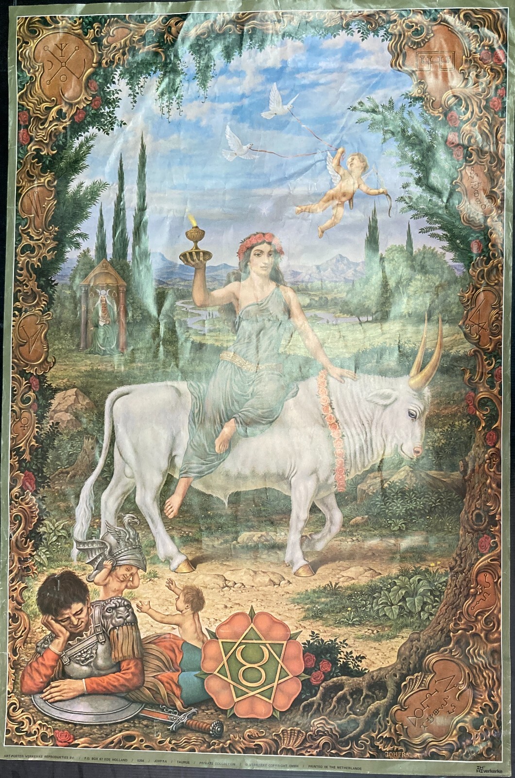 Segno Zodiacale Del Toro. Illustrazione Astrologica Ispirata A Johfra, Grande Stampa
