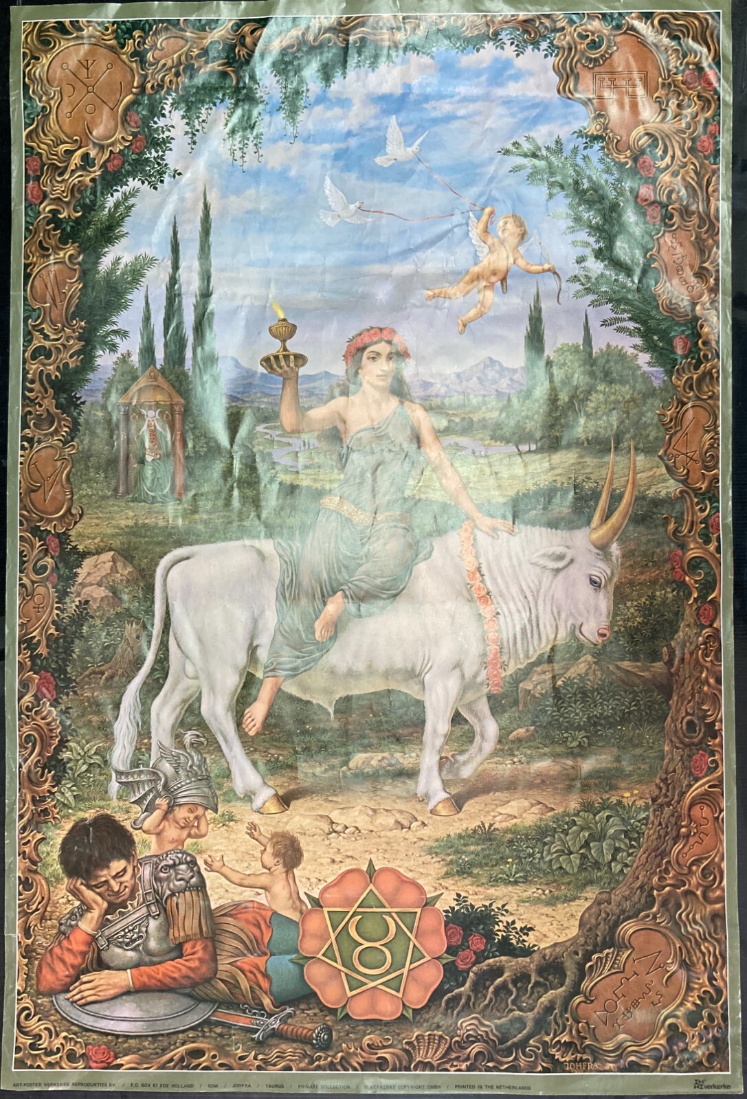 Segno Zodiacale Del Toro. Illustrazione Astrologica Ispirata A Johfra, Grande Stampa