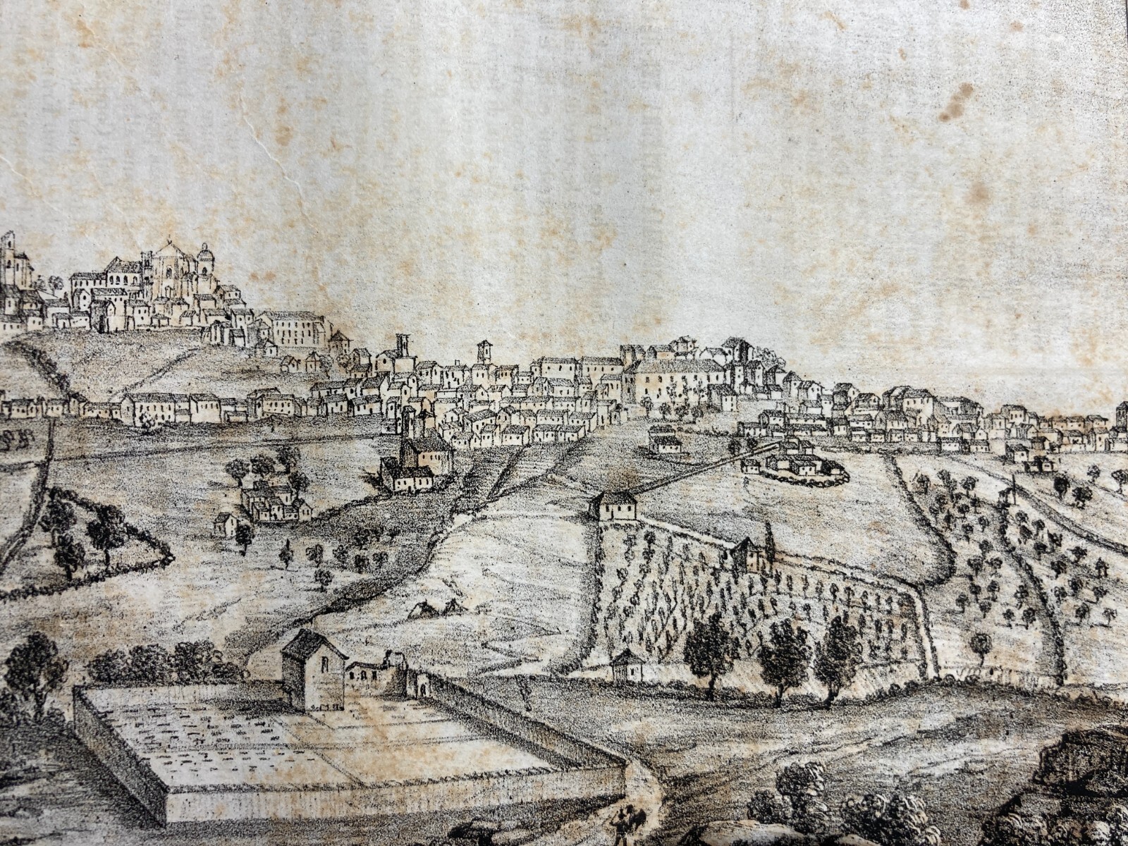 Basilicata, Lucania, Marsico Nuovo. Antica Veduta Panoramica Dell'Artista S. Puglia. Litografia, 1844