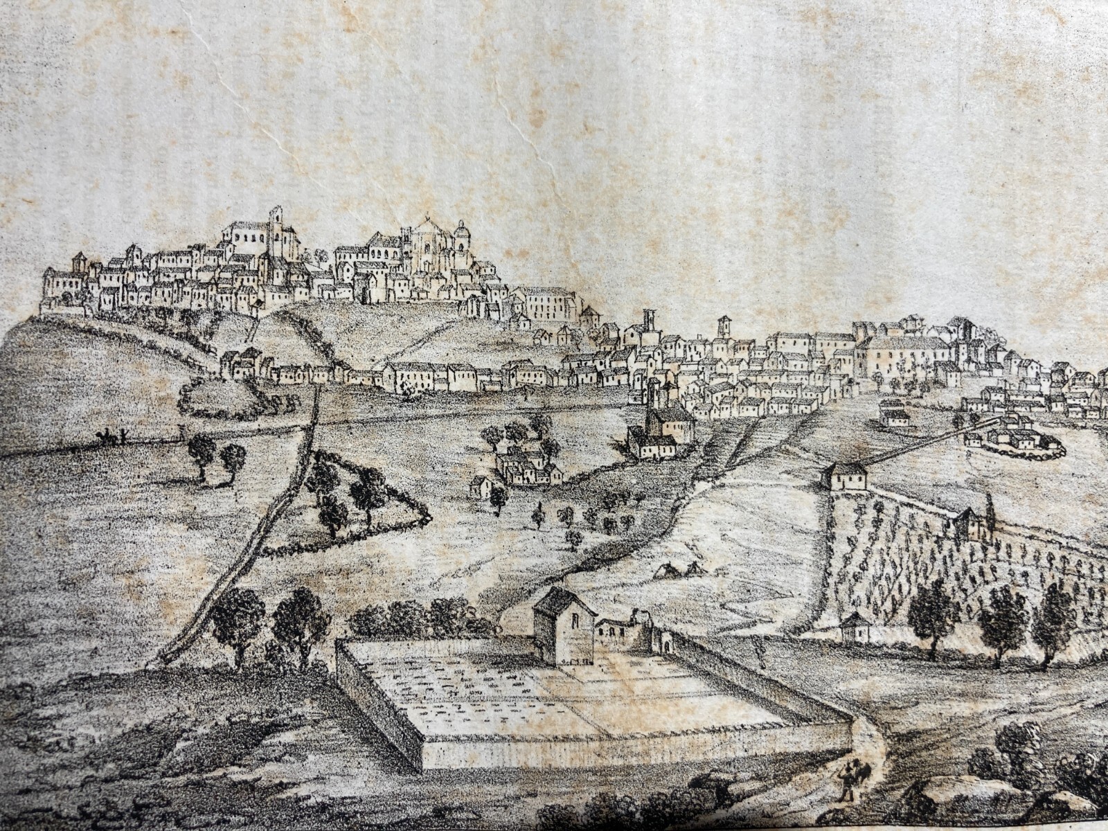 Basilicata, Lucania, Marsico Nuovo. Antica Veduta Panoramica Dell'Artista S. Puglia. Litografia, 1844