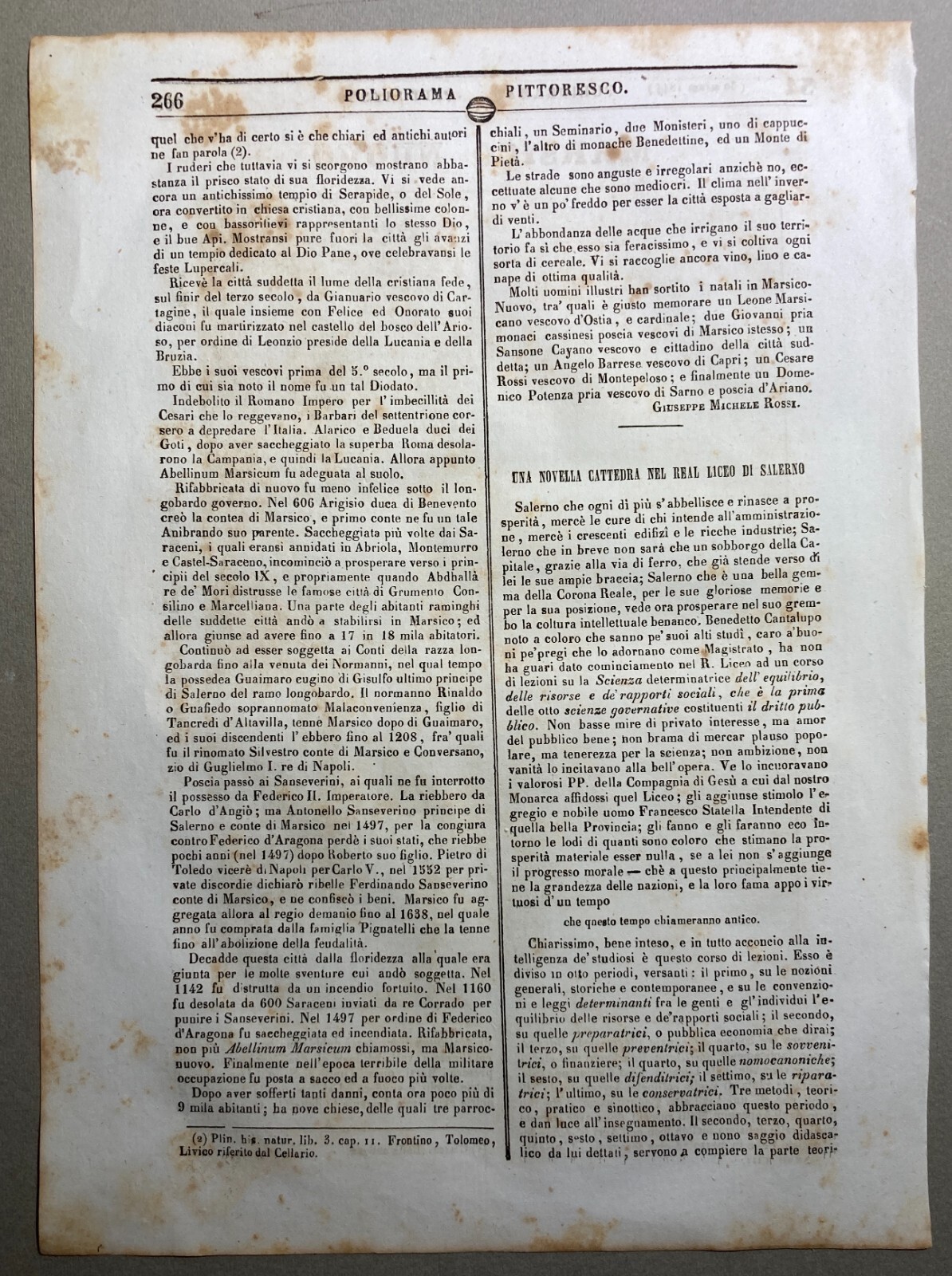 Basilicata, Lucania, Marsico Nuovo. Antica Veduta Panoramica Dell'Artista S. Puglia. Litografia, 1844