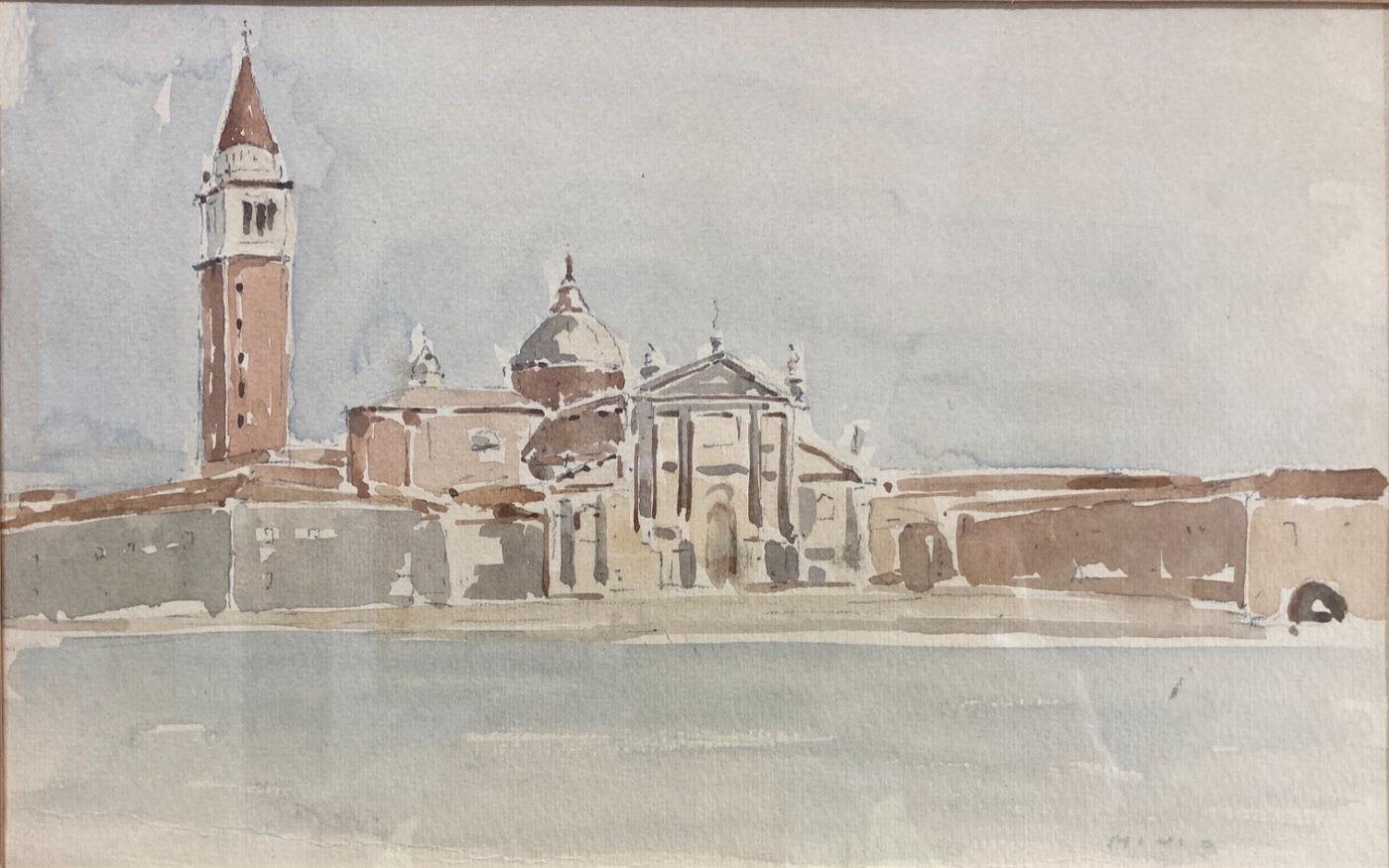Arte Del '900, Venezia, Isola Di San Giorgio, Alessandro Minio, 1974, Acquerello