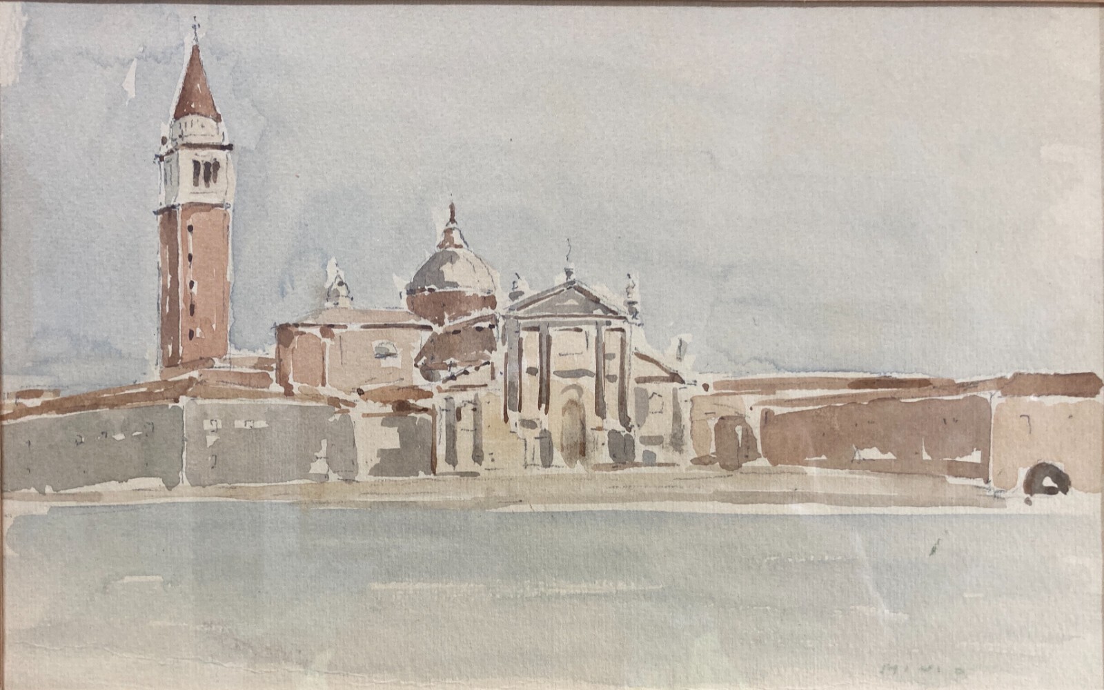 Arte Del '900, Venezia, Isola Di San Giorgio, Alessandro Minio, 1974, Acquerello