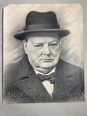 Fotografie Da Collezione: Ritratto Di W. Churchill, Artista Damey, Satira Politica