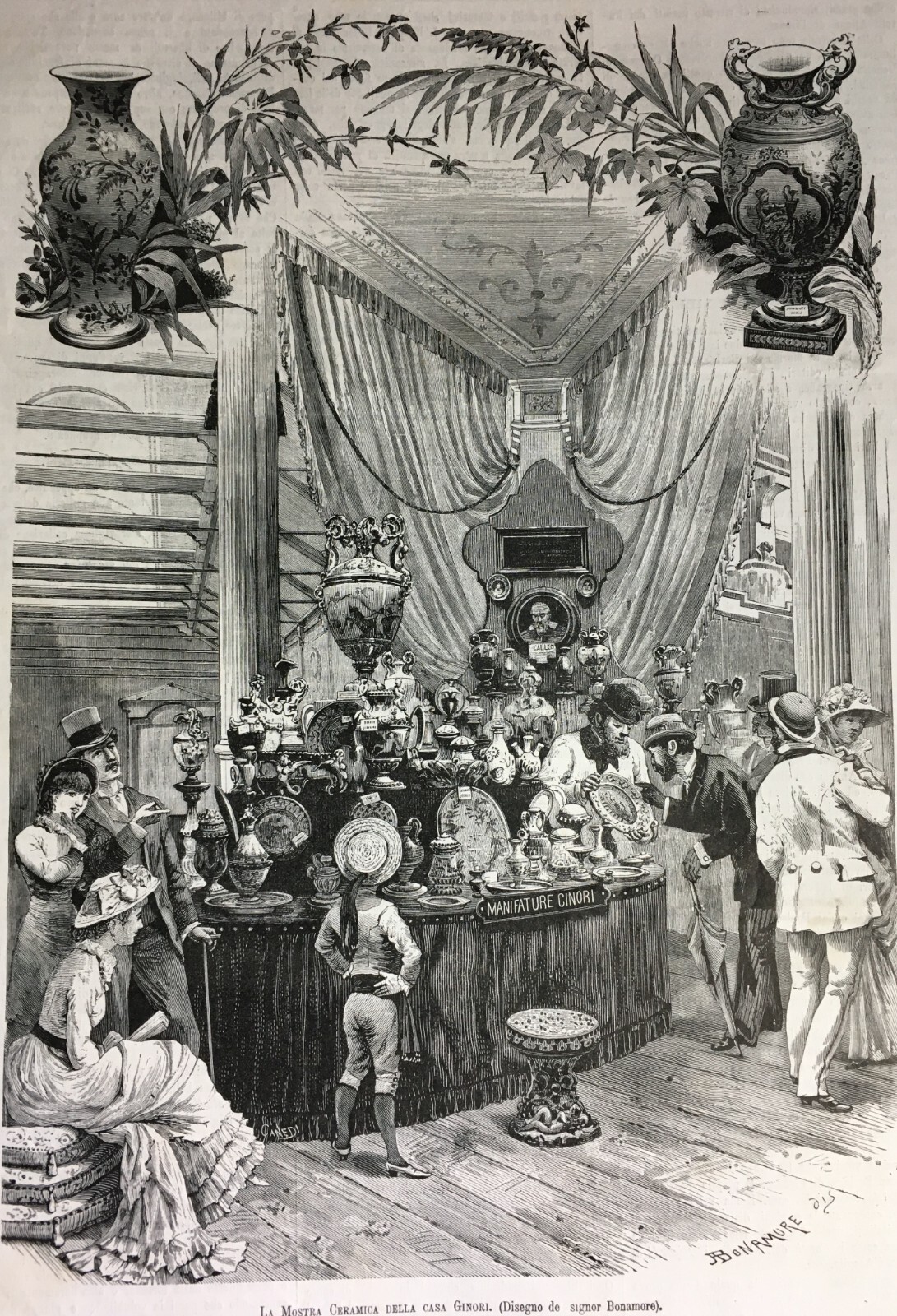 Ginori   Mostra Ceramiche Alla Esposizione Di Milano, 1881   Artista Bonamore   Xilografia