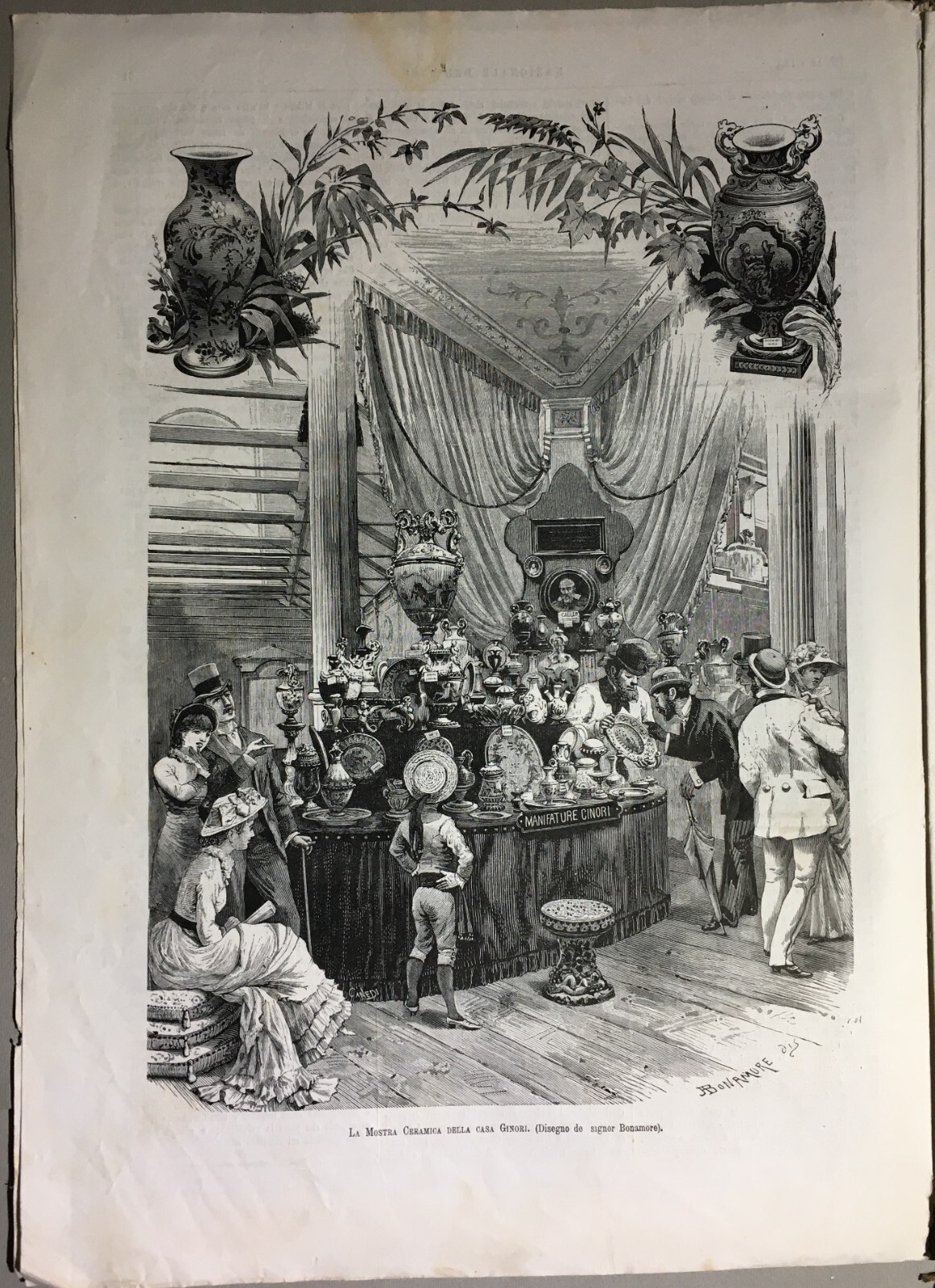 Ginori   Mostra Ceramiche Alla Esposizione Di Milano, 1881   Artista Bonamore   Xilografia
