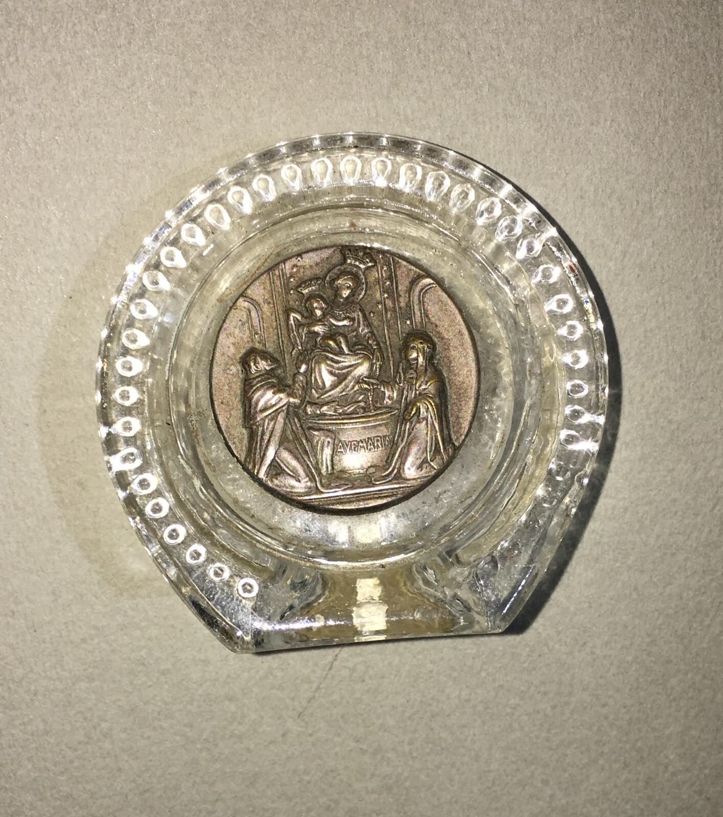 Arte Devozionale: Madonna Del Rosario O Di Pompei, Placchetta In Metallo Su Vetro